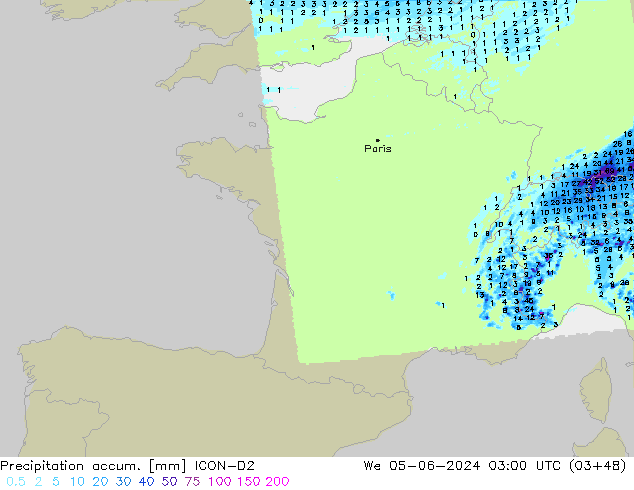 Precipitation accum. ICON-D2 We 05.06.2024 03 UTC