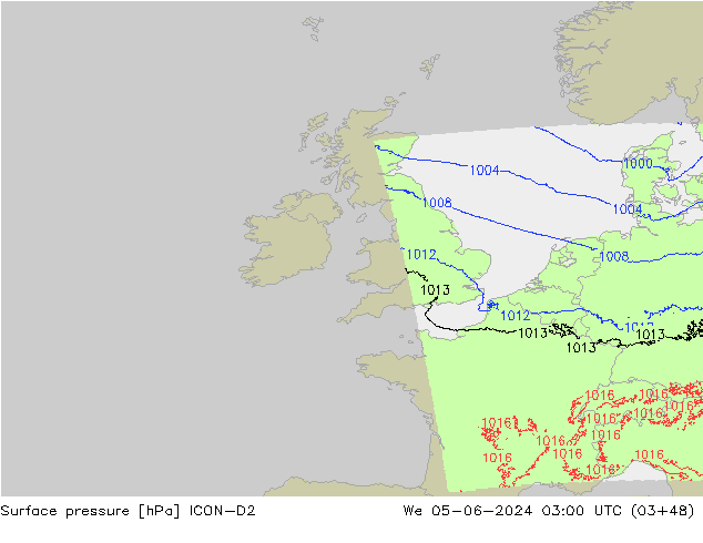Atmosférický tlak ICON-D2 St 05.06.2024 03 UTC