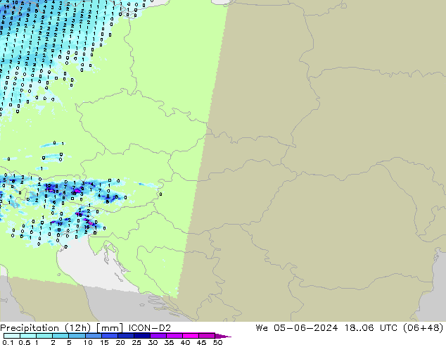 Yağış (12h) ICON-D2 Çar 05.06.2024 06 UTC