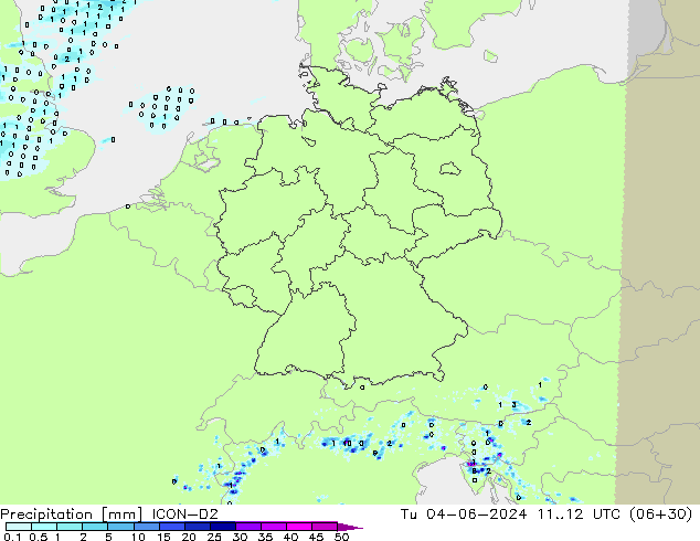 Precipitation ICON-D2 Tu 04.06.2024 12 UTC