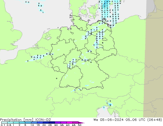 Precipitación ICON-D2 mié 05.06.2024 06 UTC