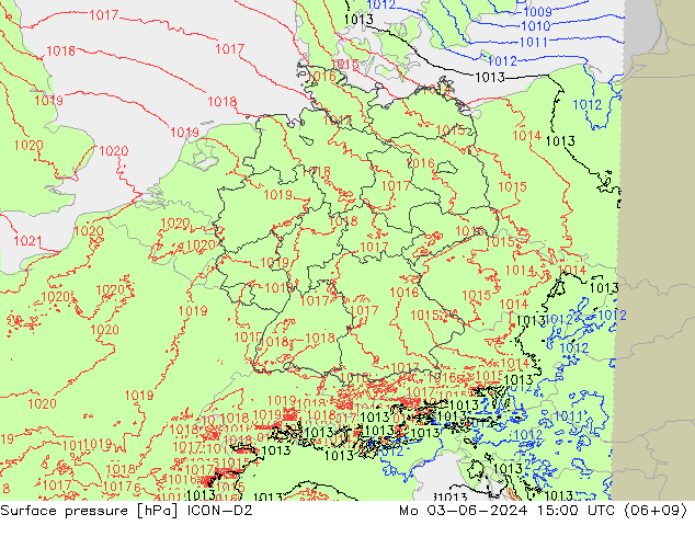 Luchtdruk (Grond) ICON-D2 ma 03.06.2024 15 UTC