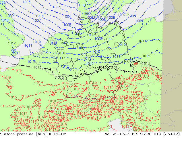 Atmosférický tlak ICON-D2 St 05.06.2024 00 UTC
