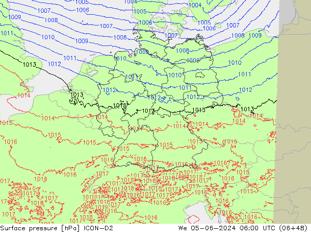Atmosférický tlak ICON-D2 St 05.06.2024 06 UTC
