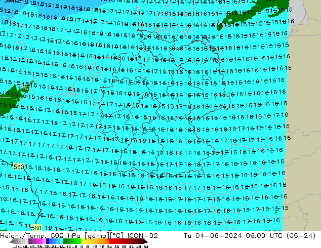 Height/Temp. 500 hPa ICON-D2 Tu 04.06.2024 06 UTC