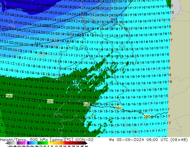 Height/Temp. 500 hPa ICON-D2 We 05.06.2024 06 UTC