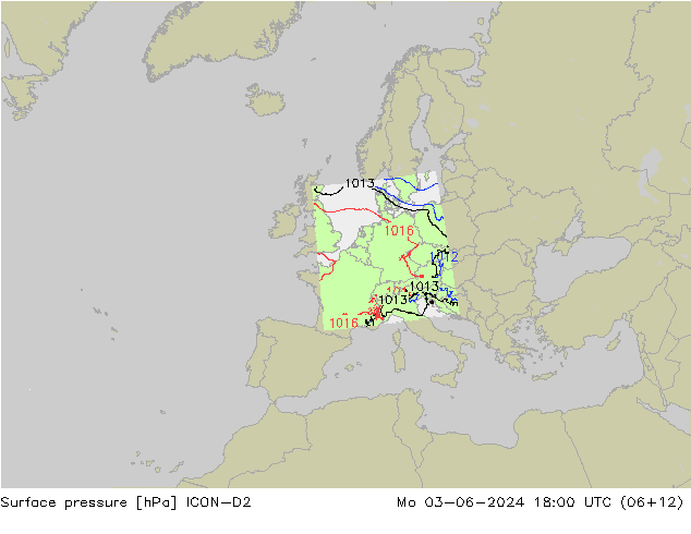 приземное давление ICON-D2 пн 03.06.2024 18 UTC