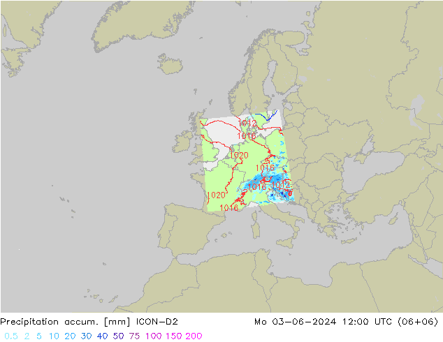 Nied. akkumuliert ICON-D2 Mo 03.06.2024 12 UTC