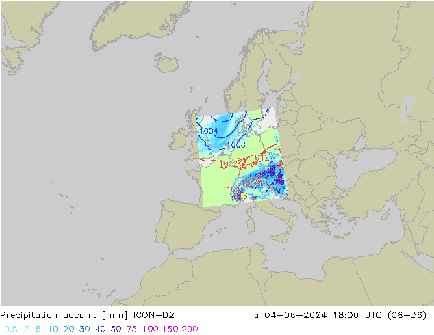 Toplam Yağış ICON-D2 Sa 04.06.2024 18 UTC
