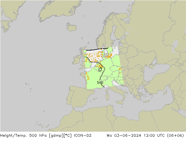 Géop./Temp. 500 hPa ICON-D2 lun 03.06.2024 12 UTC