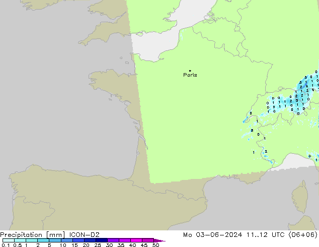 Precipitation ICON-D2 Mo 03.06.2024 12 UTC
