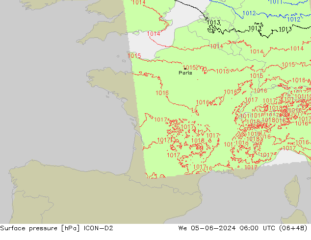 Bodendruck ICON-D2 Mi 05.06.2024 06 UTC