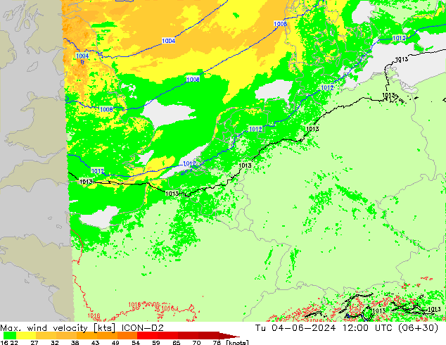 Windböen ICON-D2 Di 04.06.2024 12 UTC