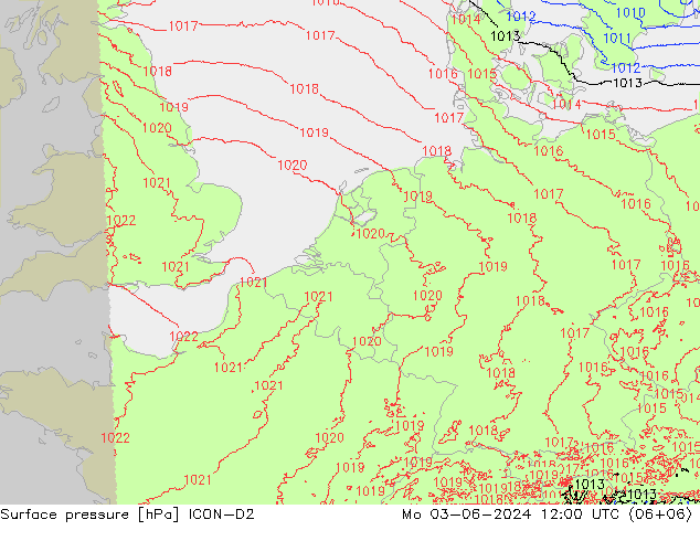 Atmosférický tlak ICON-D2 Po 03.06.2024 12 UTC