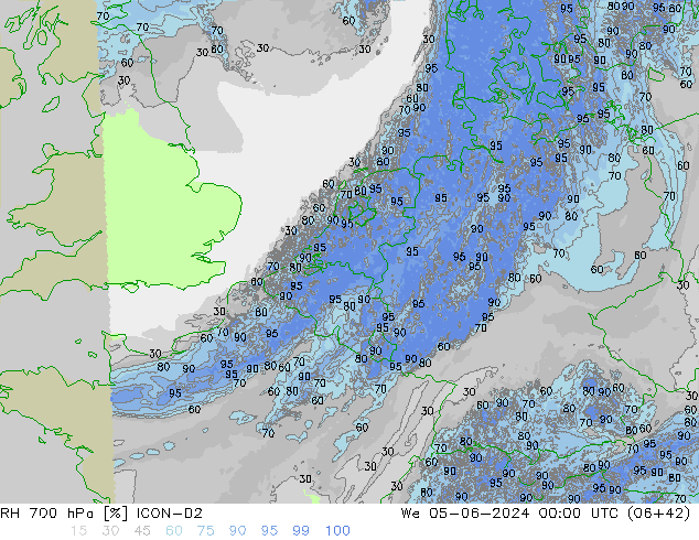 RH 700 hPa ICON-D2 St 05.06.2024 00 UTC