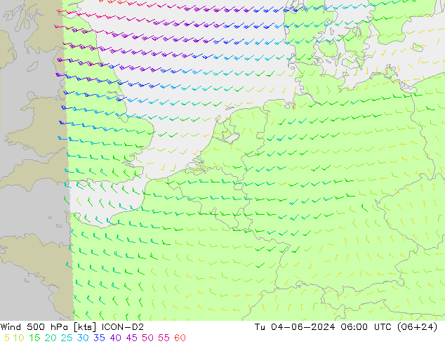 Wind 500 hPa ICON-D2 Di 04.06.2024 06 UTC