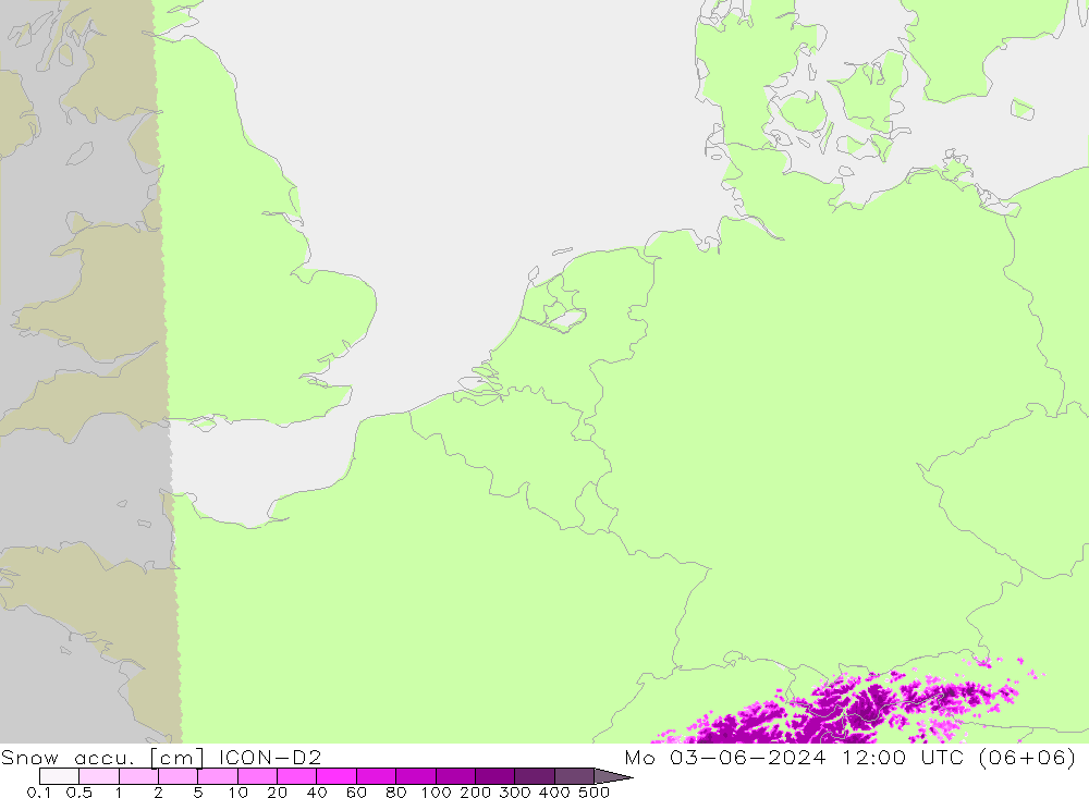 Totale sneeuw ICON-D2 ma 03.06.2024 12 UTC