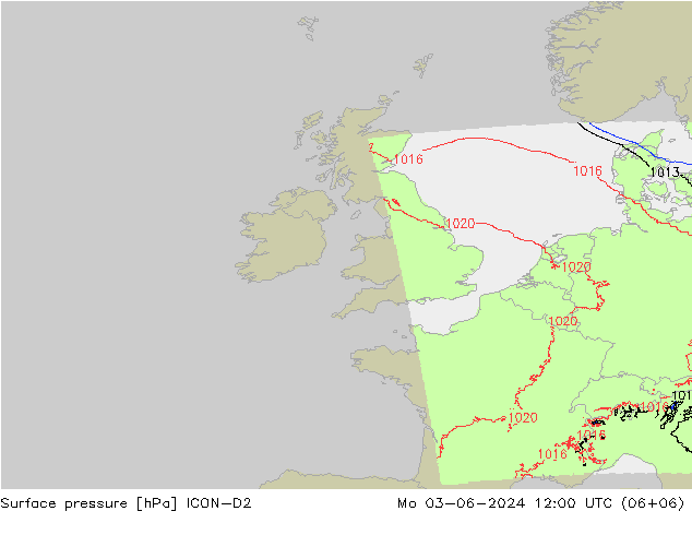 Surface pressure ICON-D2 Mo 03.06.2024 12 UTC