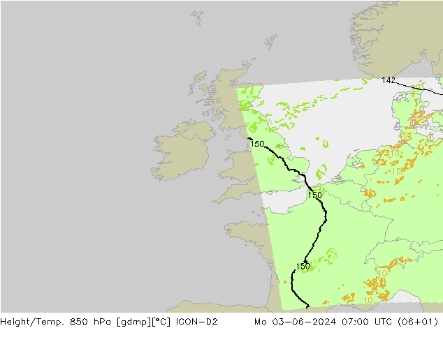 Hoogte/Temp. 850 hPa ICON-D2 ma 03.06.2024 07 UTC