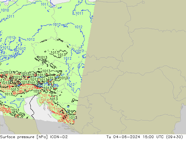 приземное давление ICON-D2 вт 04.06.2024 15 UTC