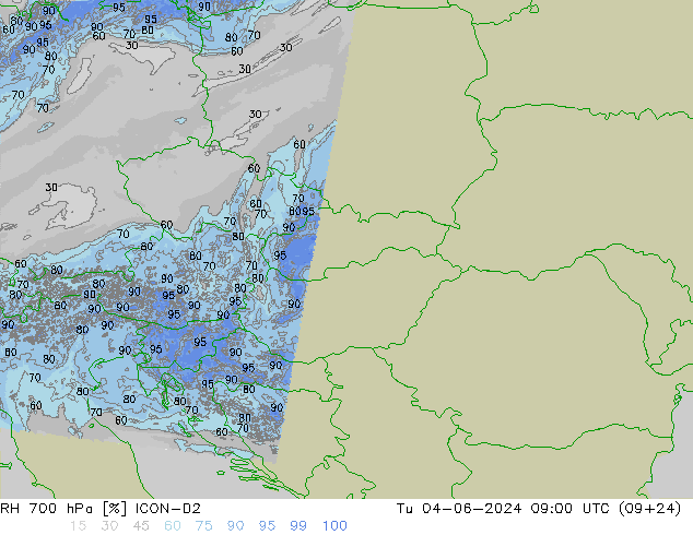 RH 700 hPa ICON-D2  04.06.2024 09 UTC