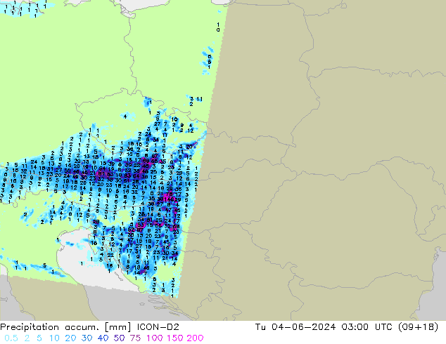 Precipitation accum. ICON-D2 Tu 04.06.2024 03 UTC