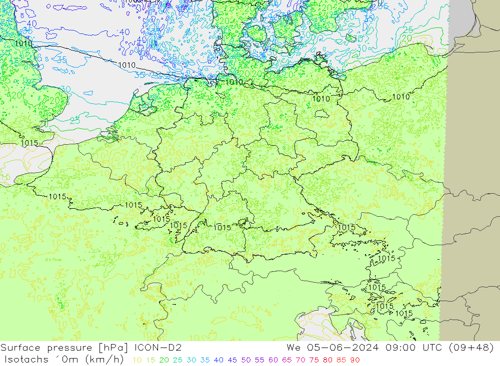 Isotachs (kph) ICON-D2 St 05.06.2024 09 UTC