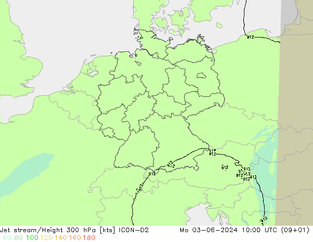 Courant-jet ICON-D2 lun 03.06.2024 10 UTC