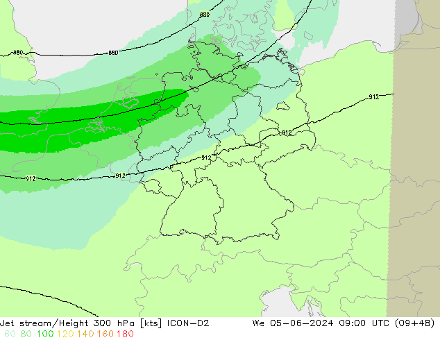 Jet stream/Height 300 hPa ICON-D2 We 05.06.2024 09 UTC