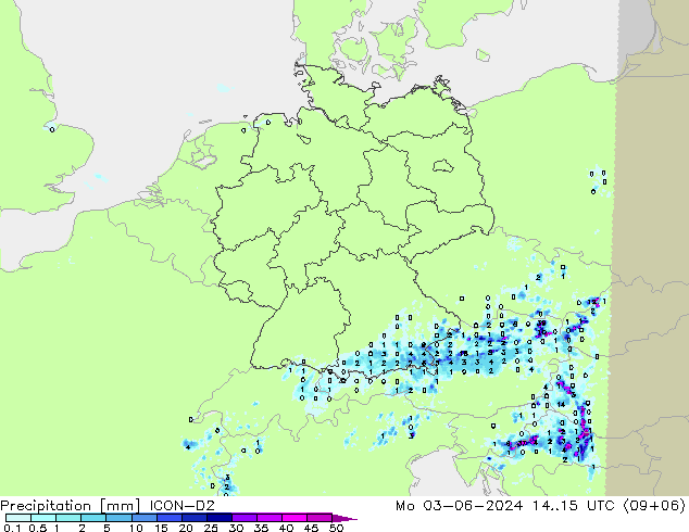 降水 ICON-D2 星期一 03.06.2024 15 UTC