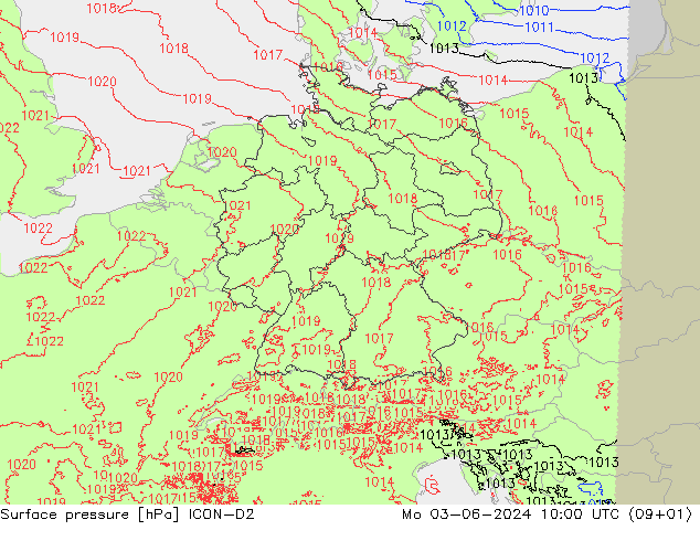 地面气压 ICON-D2 星期一 03.06.2024 10 UTC