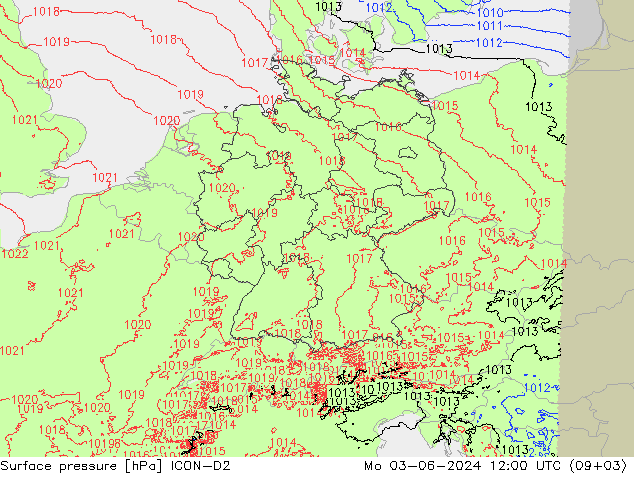 приземное давление ICON-D2 пн 03.06.2024 12 UTC