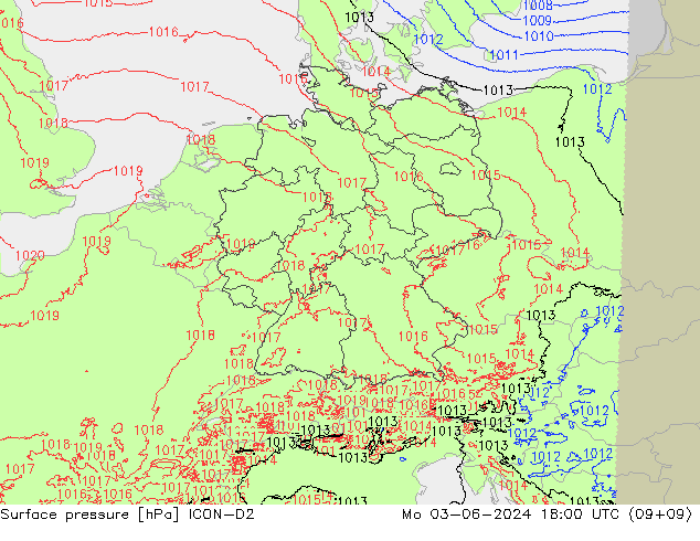 приземное давление ICON-D2 пн 03.06.2024 18 UTC