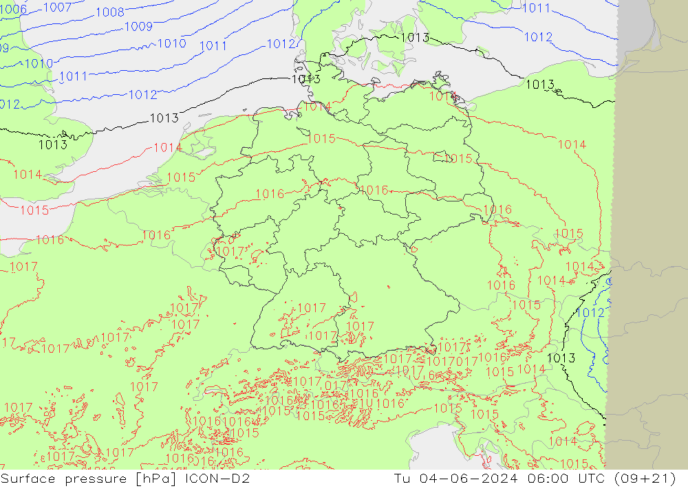 Luchtdruk (Grond) ICON-D2 di 04.06.2024 06 UTC