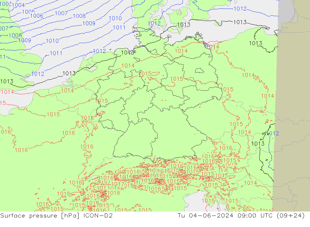 Yer basıncı ICON-D2 Sa 04.06.2024 09 UTC