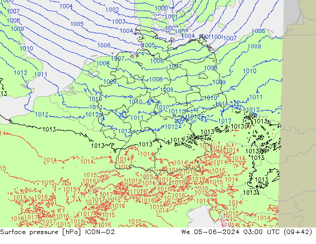 pression de l'air ICON-D2 mer 05.06.2024 03 UTC