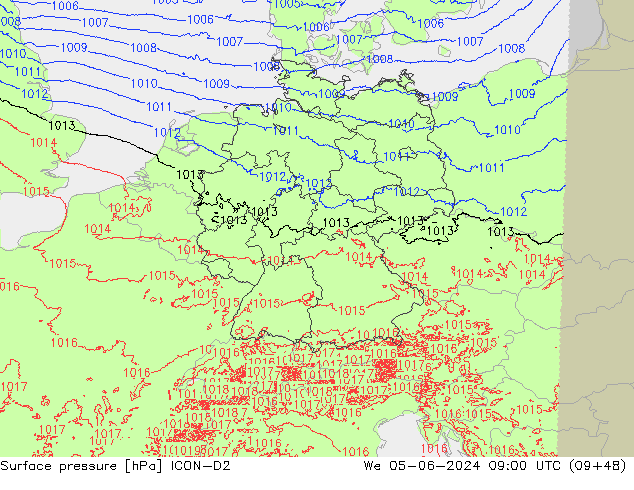 Atmosférický tlak ICON-D2 St 05.06.2024 09 UTC