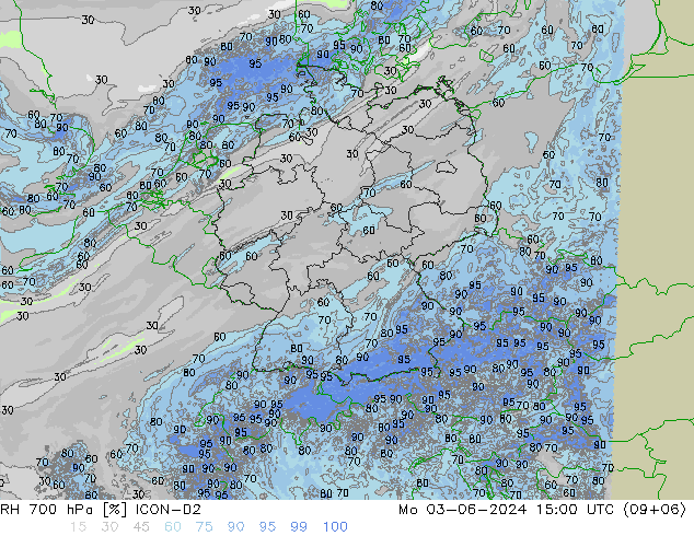 RH 700 hPa ICON-D2 Mo 03.06.2024 15 UTC