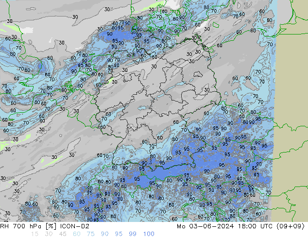 RH 700 гПа ICON-D2 пн 03.06.2024 18 UTC