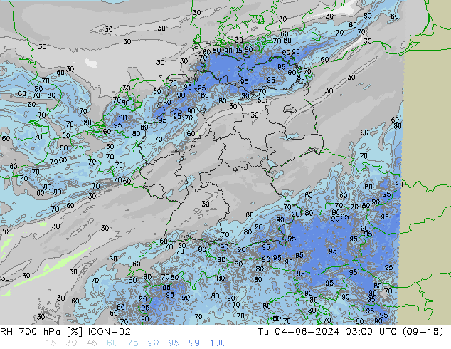 RH 700 hPa ICON-D2 mar 04.06.2024 03 UTC