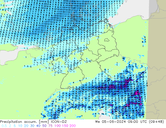 Precipitation accum. ICON-D2 ср 05.06.2024 09 UTC