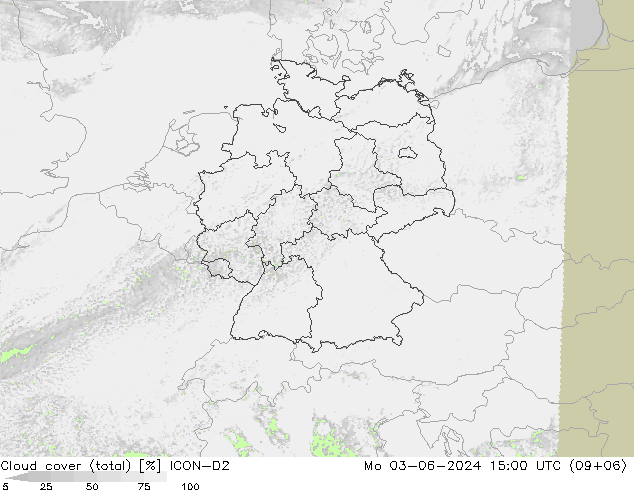 zachmurzenie (suma) ICON-D2 pon. 03.06.2024 15 UTC