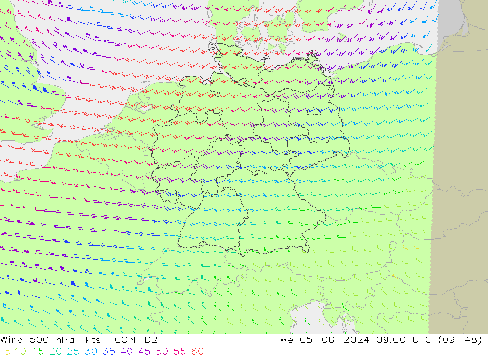 Wind 500 hPa ICON-D2 St 05.06.2024 09 UTC