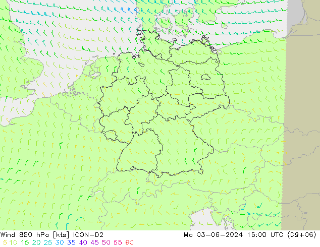 Wind 850 hPa ICON-D2 Mo 03.06.2024 15 UTC