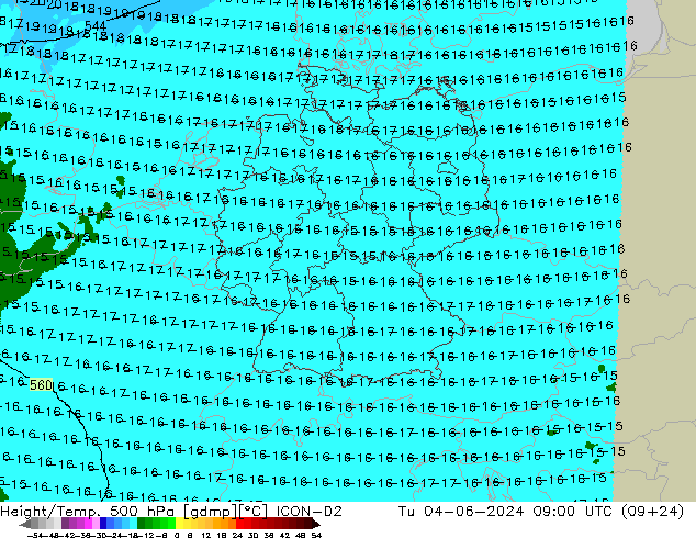 Height/Temp. 500 hPa ICON-D2 Ter 04.06.2024 09 UTC