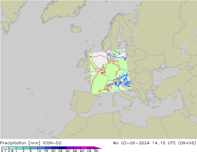 Precipitation ICON-D2 Mo 03.06.2024 15 UTC