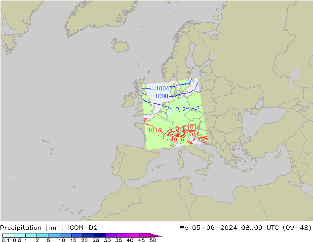 Niederschlag ICON-D2 Mi 05.06.2024 09 UTC