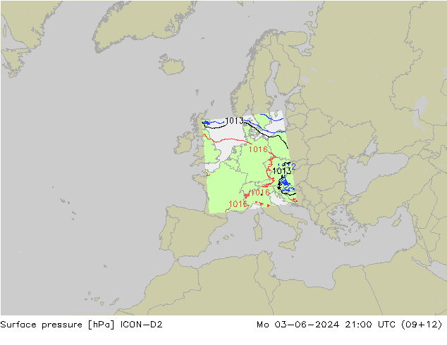 Luchtdruk (Grond) ICON-D2 ma 03.06.2024 21 UTC