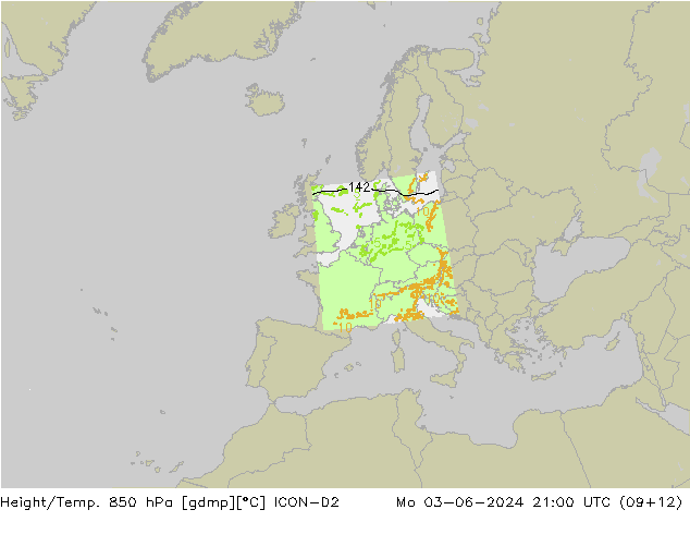 Height/Temp. 850 hPa ICON-D2  03.06.2024 21 UTC