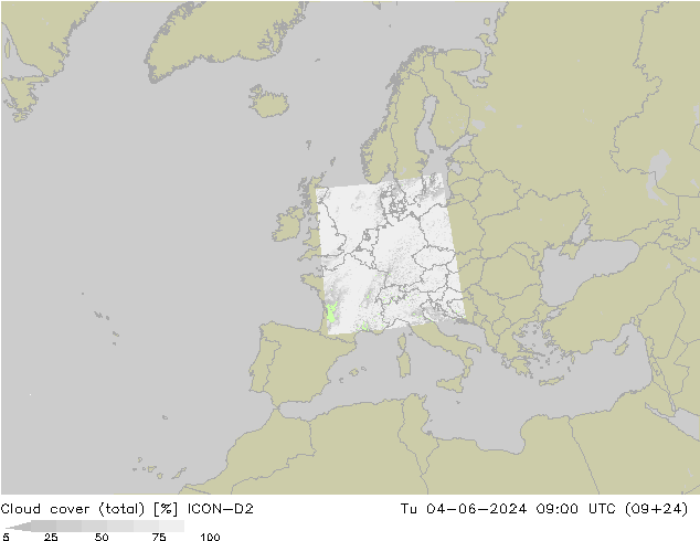 Nubes (total) ICON-D2 mar 04.06.2024 09 UTC